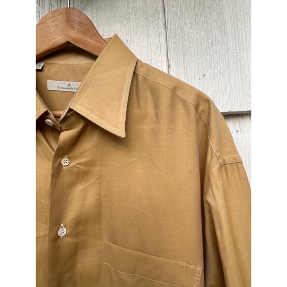 Ermenegildo Zegna Men's Tan Cotton Button-Down Shirt Long Sleeve Size‎ 44/17.5 - Picture 2 of 8